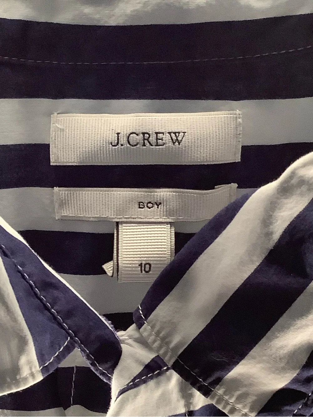 J. Crew Boy Navy White Striped Button-Down Women’s Shirt Sz 10 Academia Preppy
